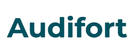 Audifort logo with the word ‘Audifort’ written in bold, dark teal lowercase letters on a transparent background.